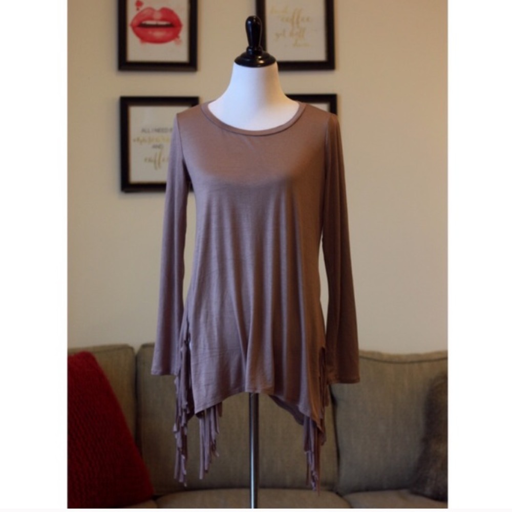 Nude Fringe Top Long Sleeve